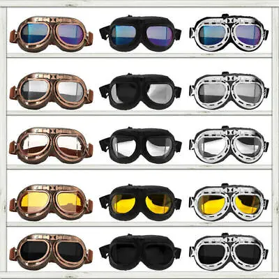 Retro Vintage Motorcycle Goggles Aviator Pilot Flying Eyewear Glasses Helmet ATV • $9.98