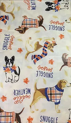  Dog Days Of Fall Flannel Back Vinyl Tablecloth Assorted Sizes Multi Color/Cream • $14.99