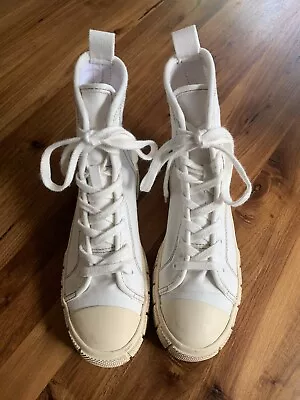 Zara White Canvass Baseball Boots Size 4/37 • £10