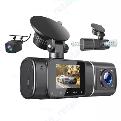 $74.88 • Buy Toguard Triple Dash Cam FHD 1080P Front Cabin Rear Car Dash Camera Night Vision