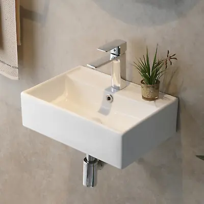 Washbasin Sink Bathroom Vessel Sink Ceramic Rectangular Wall Mount Floating Sink • $66.49