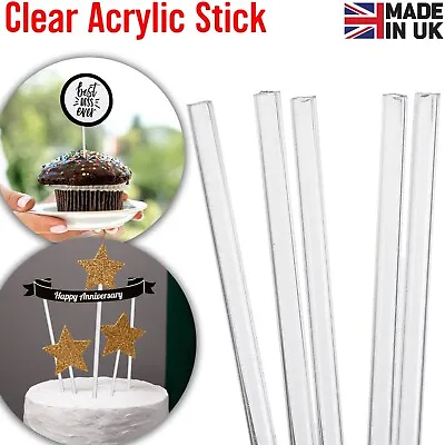 New Premium Acrylic Clear Stick For Cakes Transparent Clear Solid Reusable UK • £0.99