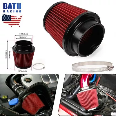 4  100mm High Flow Inlet Cold Air Intake Cone Replacement Dry Air Filter Red • $20.99