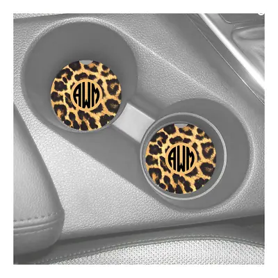 Leopard Print Monogram Rubber Car Coasters Set (2)  • $10.57