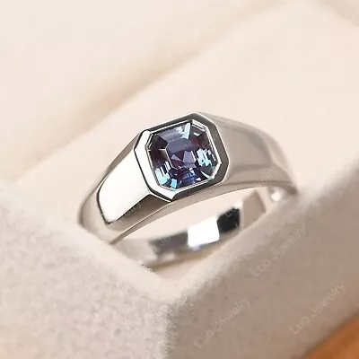 Alexandrite Ring For Men's Asscher Cut Color Changing Gemstone Ring For Husband • $45.79