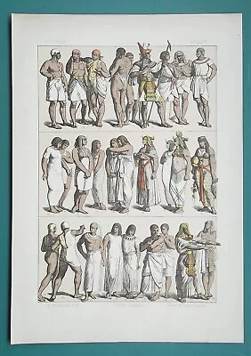 ANCIENT EGYPT Costume Fashion Kings Queens Laborers - 1883 Color Litho Print • £21.23