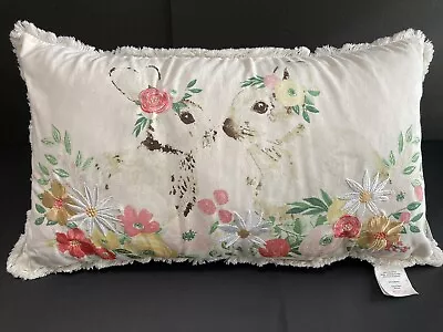 Rachel Ashwell The Farmhouse Decorative Accent Pillow W/Bunnies Rabbits 21x13 • $25