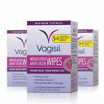 $17.53 • Buy Vagisil Anti-Itch Medicated Feminine Intimate Wipes For Women 3 Pack 12 Count 