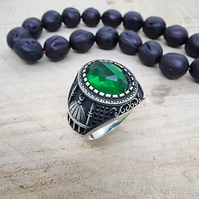 Islamic 925 Sterling Silver Handcraft Mosque Cz Emerald Sapphire Men Ring • $64.99