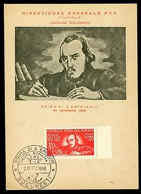 £30.31 • Buy 1948 Nicolae Balcescu,masonic,writer,Revolutionary,Romania,Mi.1169,FDC Maxi Card