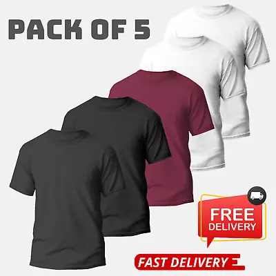 Mens Multipack T Shirts 5 Pack Cotton Plain Short Sleeve Round Crew Neck Tee • £14.99