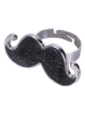 Black Silver Hipster Trendy Costume Moustache Shiny Sparkle Bling Ring • $5.98