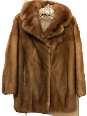 Ladies Top Quality Ranch Mink Jacket UK 10 Mid Brown Hip Length V Collar • $356.38