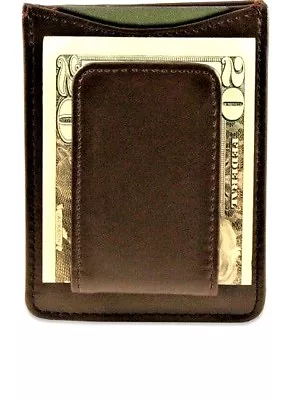 BROWN MAGNETIC Real Leather MONEY CLIP Credit Thin Wallet Flat Front Pocket New • $16.06