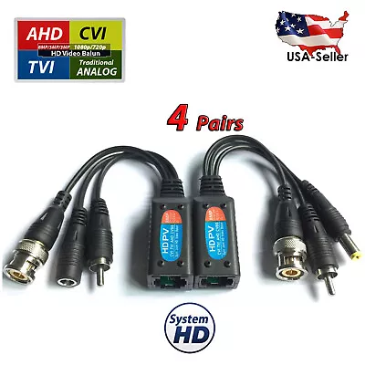 4 Pair Video Power Data / Audio Video Balun Via UTP RJ45 CAT5 Cat6 Network Cable • $24.47