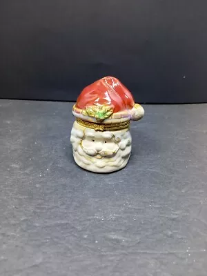 ❤️ Vintage Santa Claus Trinket Box Porcelain With Snowman Charm Silver Peweter  • $13.50