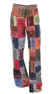 Patchwork Casual Trousers Hippie Pants Festival 60s 70s Flared Bootcut Fancy S49 • £27.99