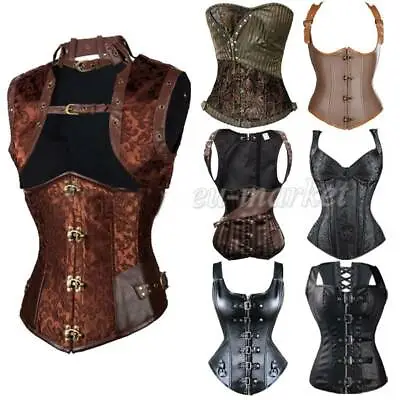 £25.79 • Buy Women Black Gothic Steampunk Boned Corset Plus Size Basque Bustier Costume Dress