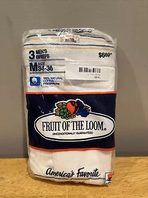 1989 Men's FRUIT OF THE LOOM 3 Pack White Briefs Size M 34-36 Vintage Underwear • $59.99