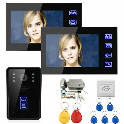 7 LCD Wired Video Door Phone Doorbell Intercom System 2 Monitors +Electric Lock • $232.02