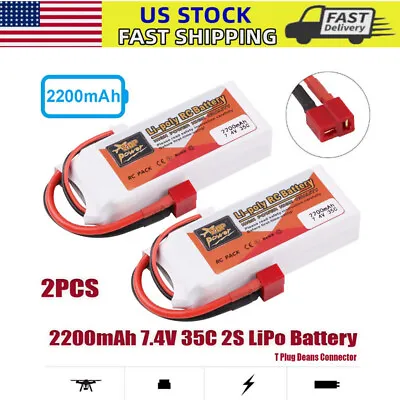 2 X 2200mAh 7.4V 35C 2S LiPo Battery T Plug Deans Connector For RC Car Airplane • $37.90