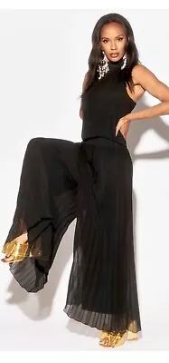 Meghan Fabulous SEALED! NWT!  LA Wild Orchid Pleat Jumpsuit #Meg8402. Blk. Sz Md • $110