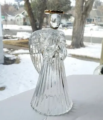 Vintage 7  Mikasa Leaded Crystal Christmas Angel Candle Holder Golden Halo Glass • $19.99