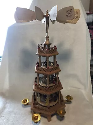 Vtg German Weihnachts Wood 4 Tier Nativity Christmas Carousel Pyramid 22.5 In  • $80