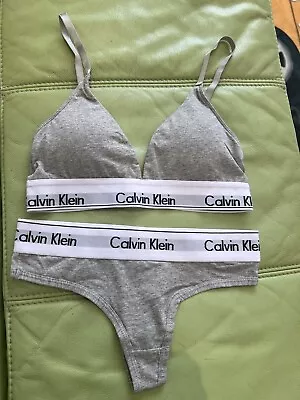 Calvin Klein Bralette And Thong Set Grey Size 6 • £20