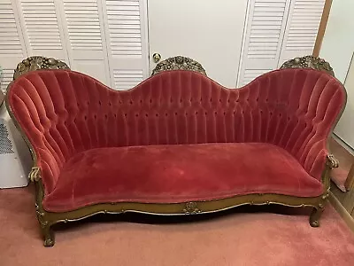 Amazing Vintage Victorian Rococo Tufted Velour Sofa - Burgundy • $2000