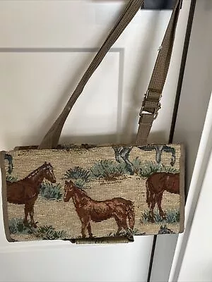 Horses Tapestry Collapsible Expandable Rolling Shop Bag Travel Carry On Vintage • $10