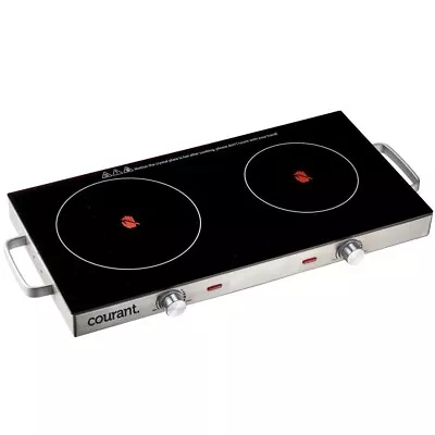 Courant Ceramic Glass Double Electric Cooktop - 1700W Stainless Steel • $39.91