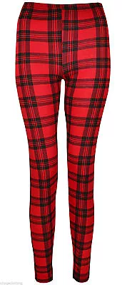 New Womens Check Tartan Print Ladies Full Length Leggings • £5.99