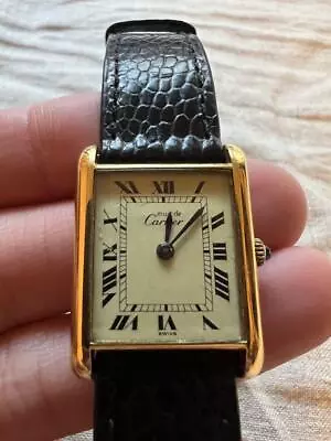 Cartier Must Tank LM Watch Manual Winding Black Leather 18k Gold Unisex 21mm • $2692.33