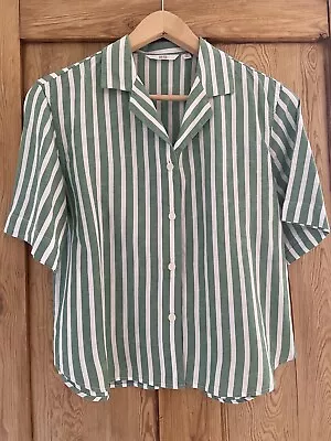 Uniqlo Shirt Linen  Green Stripe Button Uk  XS Boxy Great Condition • £7.99