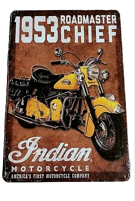 Indian 1953 ROADMASTER CHIEF MOTORCYCLE Tin Metal Sign Man Cave Garage FREE POST • $12.99