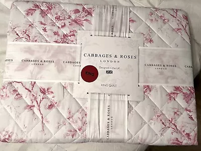 Cabbages & Roses King Coverlet/Quilt Alderney Raspberry (Pink White Floral) • $179.99