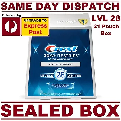 $88.95 • Buy Crest 3D Teeth Whitening Strips 21 Pouches 28 LEVELS SUPREME BRIGHT FLEXIT BOX!
