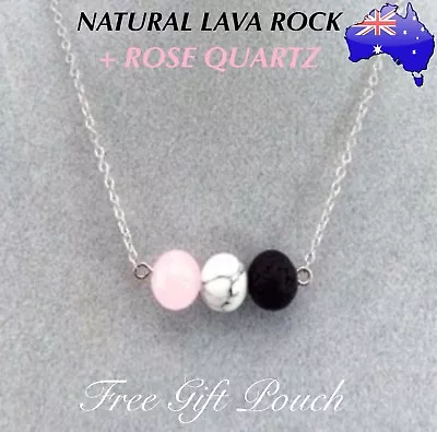 Natural Lava Rock Rose Quartz Stone Aromatherapy Essential Oil Diffuser Necklace • $15.50