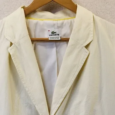 LACOSTE Women's Devanlay 2 Button Yellow White Pinstripe Blazer Jacket Size 36 • $24