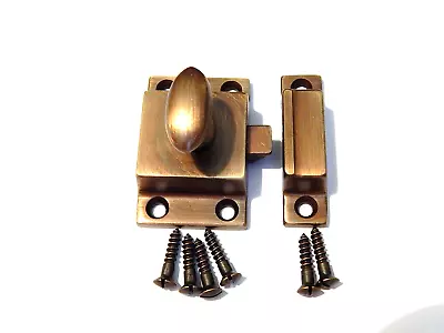 Vintage Cabinet Hardware Latch Aged Brass Finish Heavy Cast Brass • $29.85