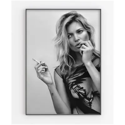Kate Moss Smoking Black And White Print Poster A5 A4 A3 FREE POSTAGE • £6.99