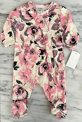 Mad Sky Baby Girls Footed One Piece Sz 6M Pink Floral Ruffle Snap Closure • $20