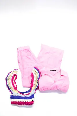$34.99 • Buy Zara Womens Linen Cropped Shirt Pants Knit Top Pink White Small Medium Lot 3