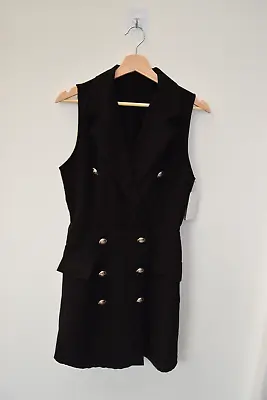 Bnwt Military Style Black Sleeveless Shirt Dress  Size Uk  12      R4 • £9.99