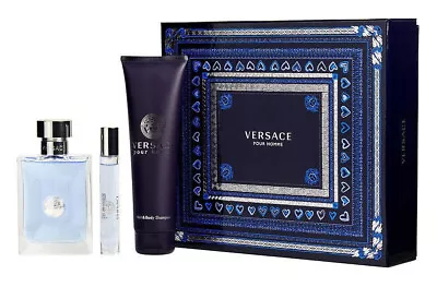 Versace Pour Homme Men 3Pcs Set 3.4 Oz & 0.34 Oz Edt Spray & 5.0 Oz Body Shampoo • $72.90