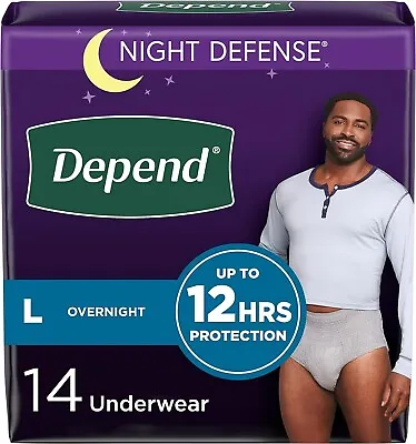 Depend Night Defense Men's Overnight Adult Incontinence Underwear L 14 Count • $19.95
