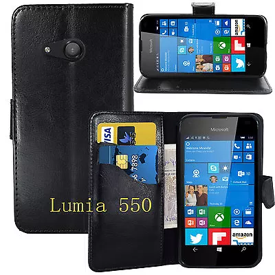 NEW BLACK WALLET LEATHER GEL CASE WITH CARD SLOT FOR Microsoft Nokia Lumia 550 • £1.69