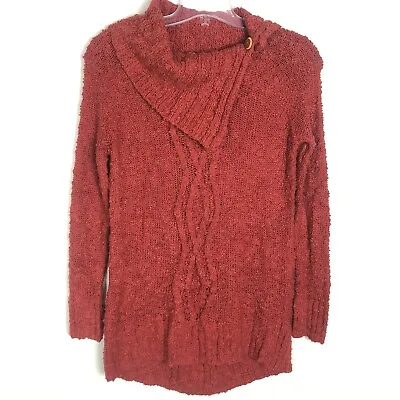 Anthropologie Moth Cowl Button Neck Tunic Sweater Red Rust Orange Small Chunky • $29.99
