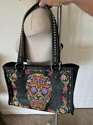 Montana West Skull Conceal Studded Leather Tote Handbag Purse Embroidered Sugar • $22.99